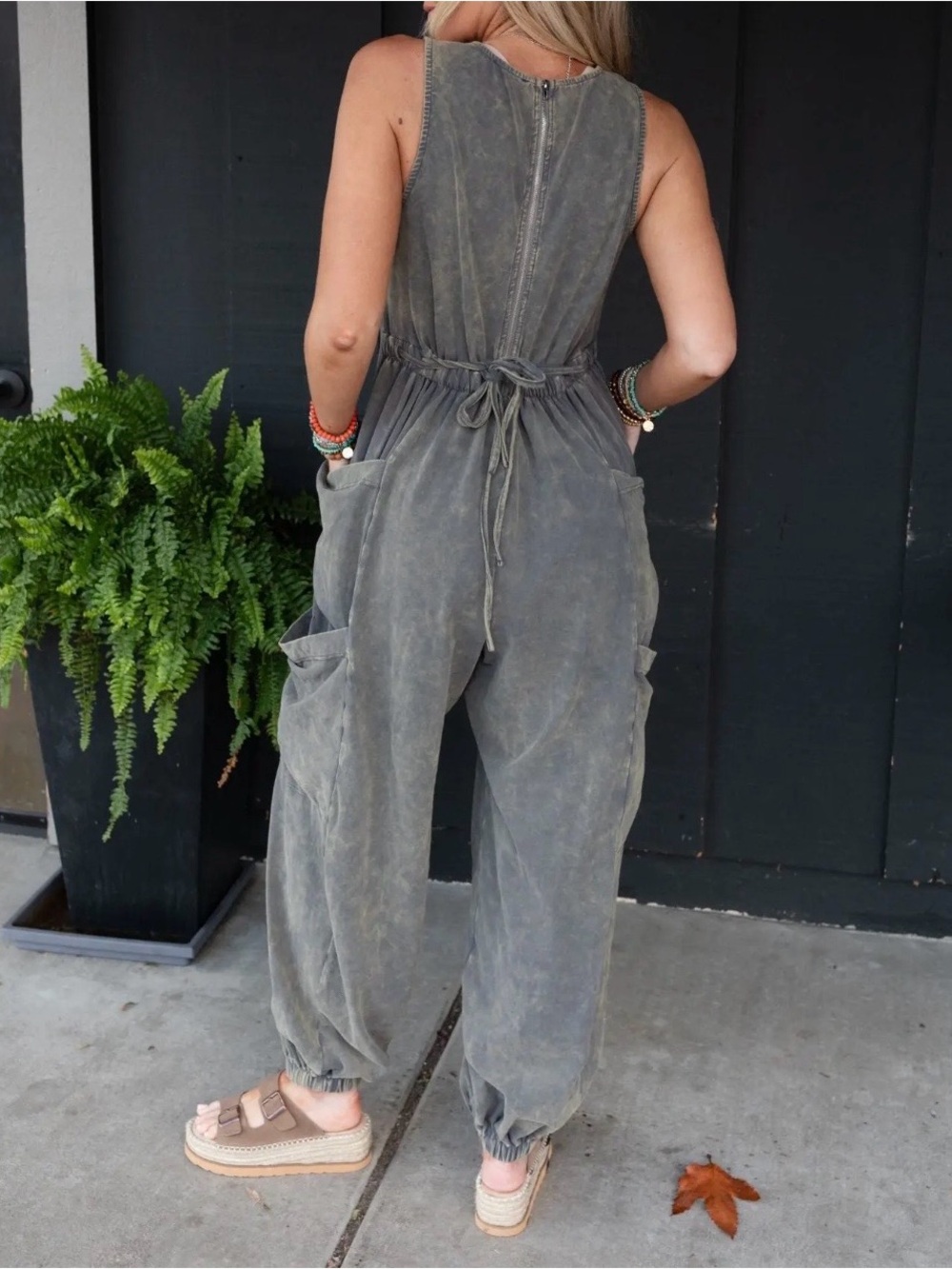 Three Bird Nest NEW Turning Point Washed Cargo Jumpsuit Ash Grey NWT L - Picture 2 of 11